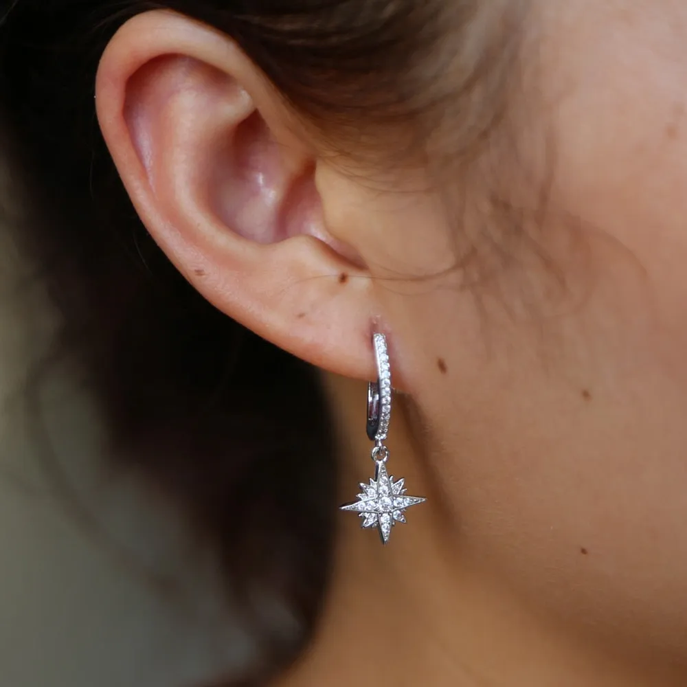 simple temperament CZ star North star charm earrings