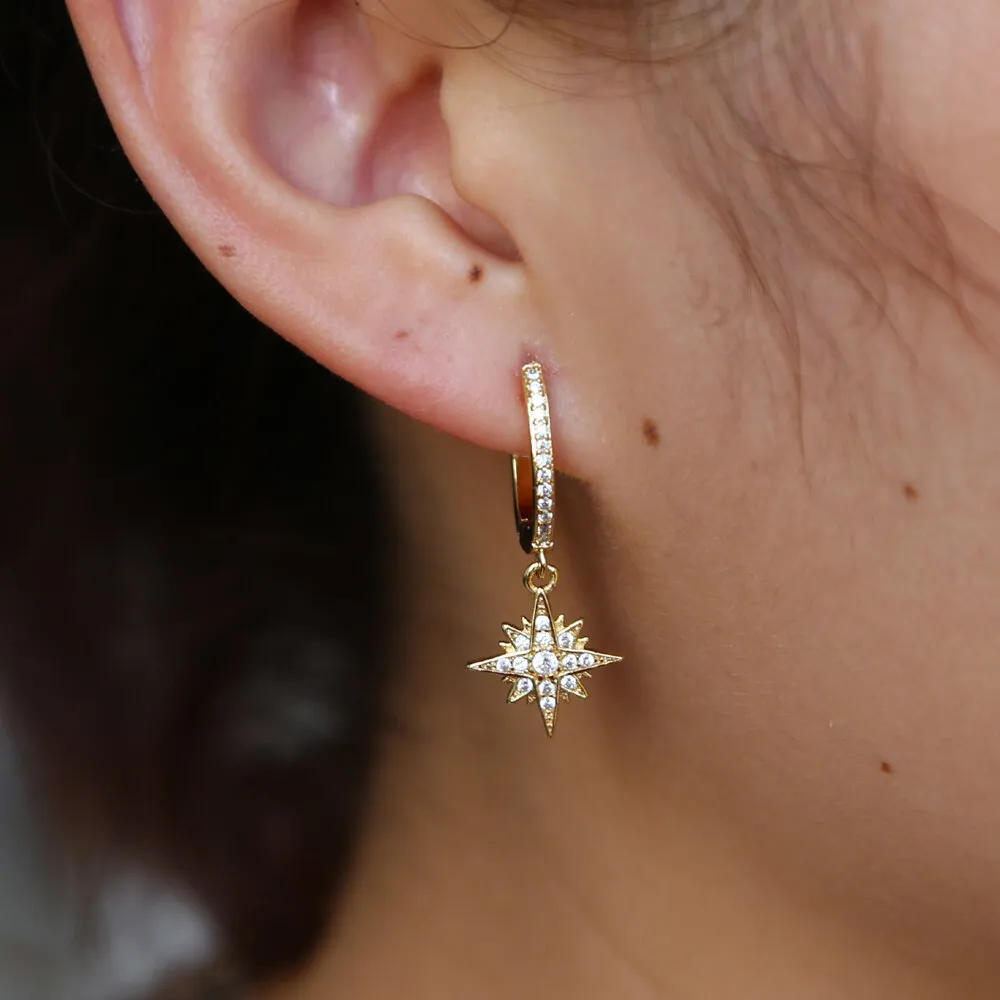 simple temperament CZ star North star charm earrings