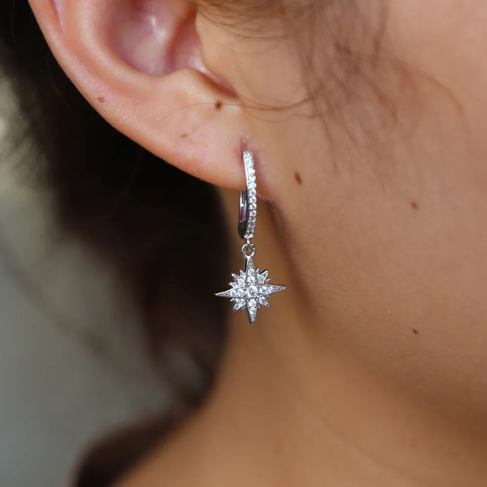 simple temperament CZ star North star charm earrings