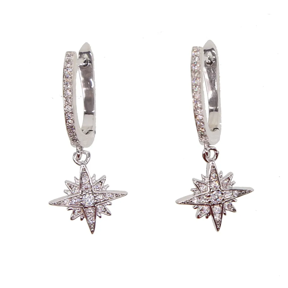 simple temperament CZ star North star charm earrings