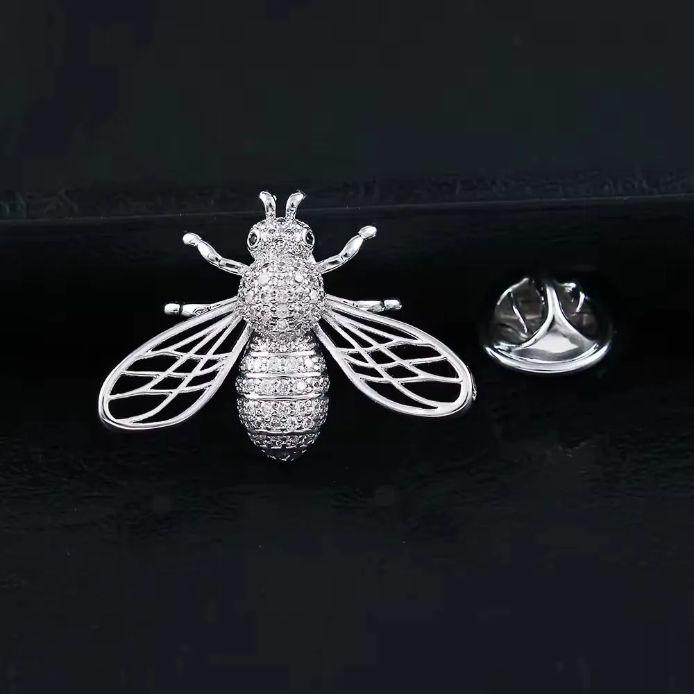 SISSLIA High Quality Copper Jewelry 2 Colors Available Cubic Zirconia Bee Collar Insect Animals Brooches Pin For Women