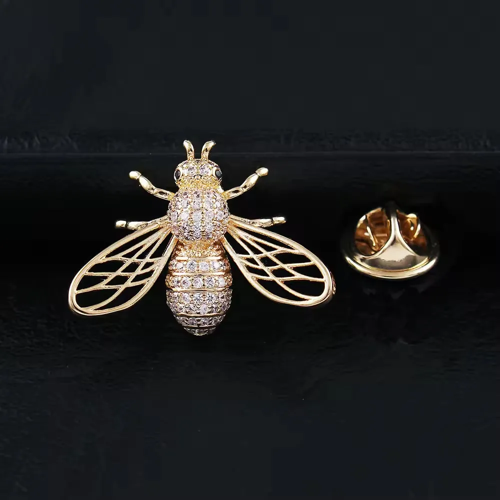 SISSLIA High Quality Copper Jewelry 2 Colors Available Cubic Zirconia Bee Collar Insect Animals Brooches Pin For Women