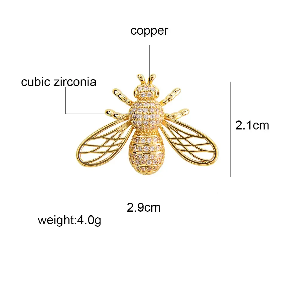 SISSLIA High Quality Copper Jewelry 2 Colors Available Cubic Zirconia Bee Collar Insect Animals Brooches Pin For Women