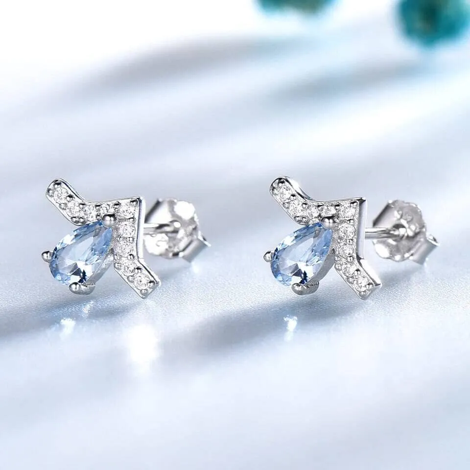 Sky Blue Topaz Stud Earrings - 925 Sterling Silver