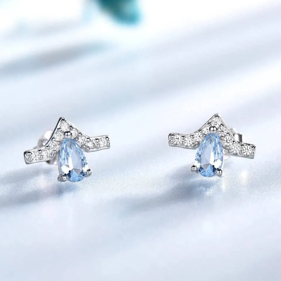 Sky Blue Topaz Stud Earrings - 925 Sterling Silver