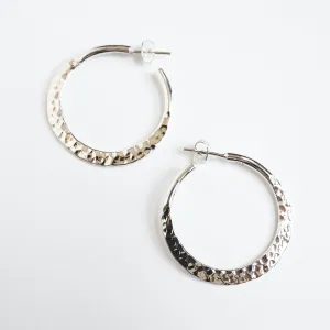 Sterling Silver 35mm Hammered Hoop