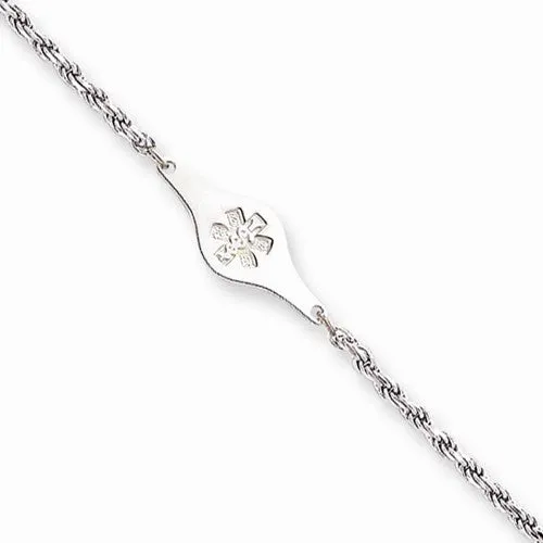 Sterling Silver Childrens Medical Id Rope Bracelet