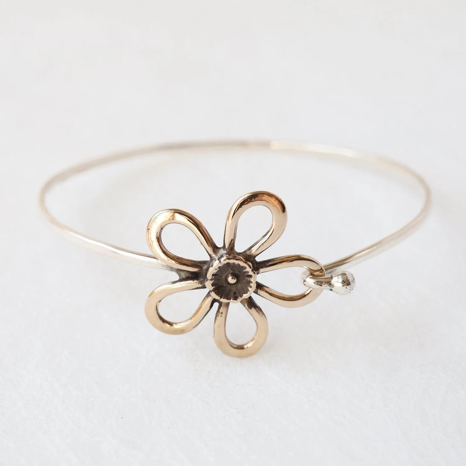 Sterling Silver Clasp Bracelet with Brass Five Petal Daisy