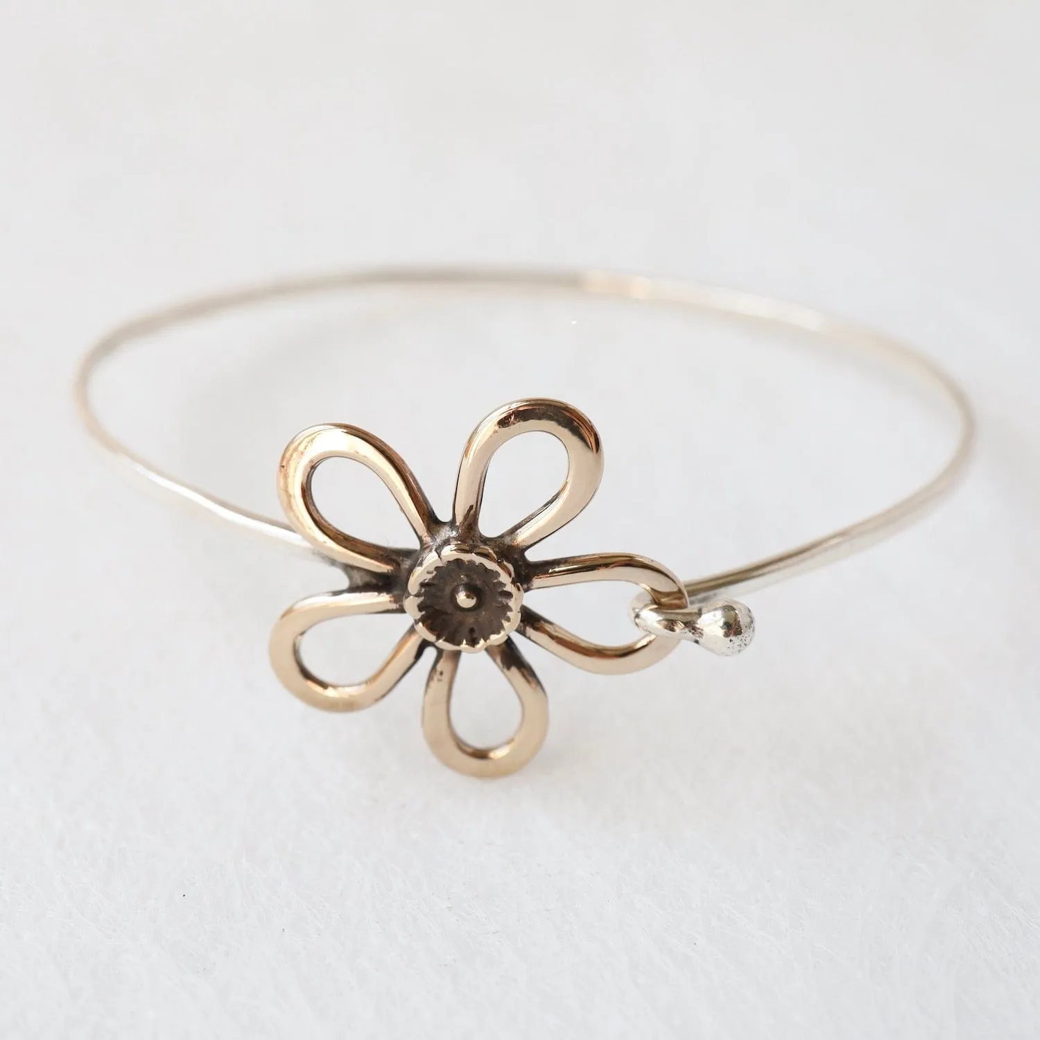 Sterling Silver Clasp Bracelet with Brass Five Petal Daisy