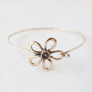 Sterling Silver Clasp Bracelet with Brass Five Petal Daisy