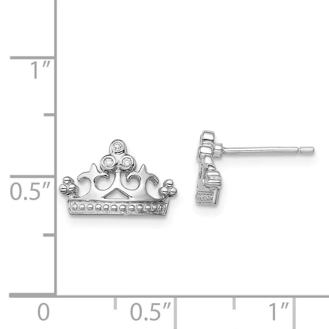 Sterling Silver Cubic Zirconia 8X13MM Stud Tiara Crown Earrings