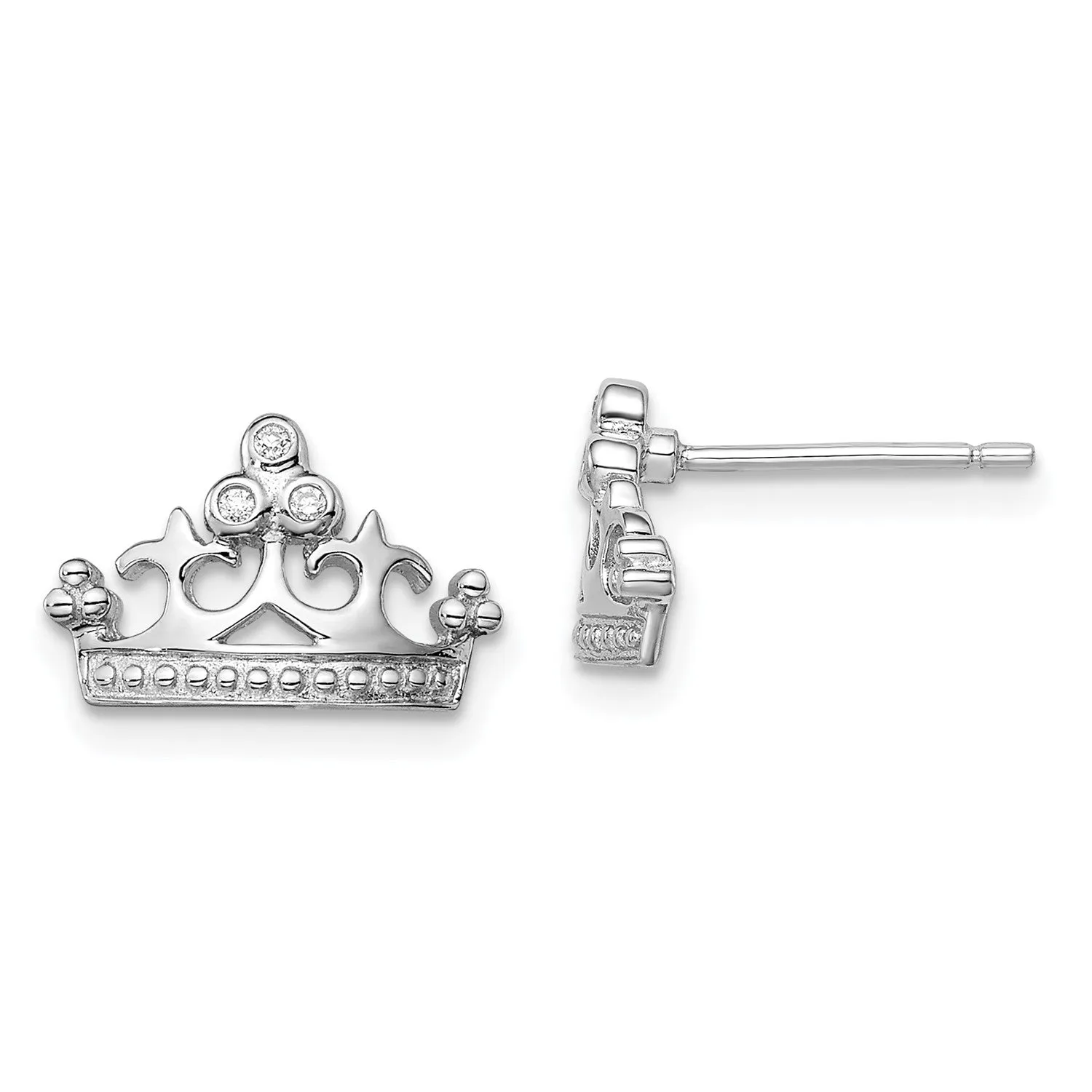 Sterling Silver Cubic Zirconia 8X13MM Stud Tiara Crown Earrings