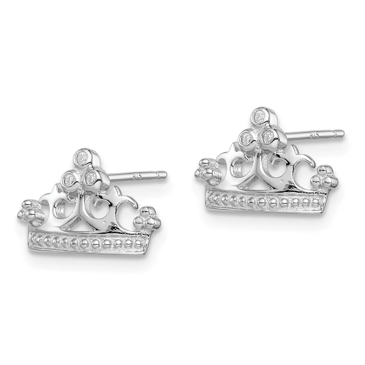 Sterling Silver Cubic Zirconia 8X13MM Stud Tiara Crown Earrings