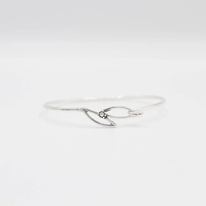 Sterling Silver Hook Bangle with Double Leaf