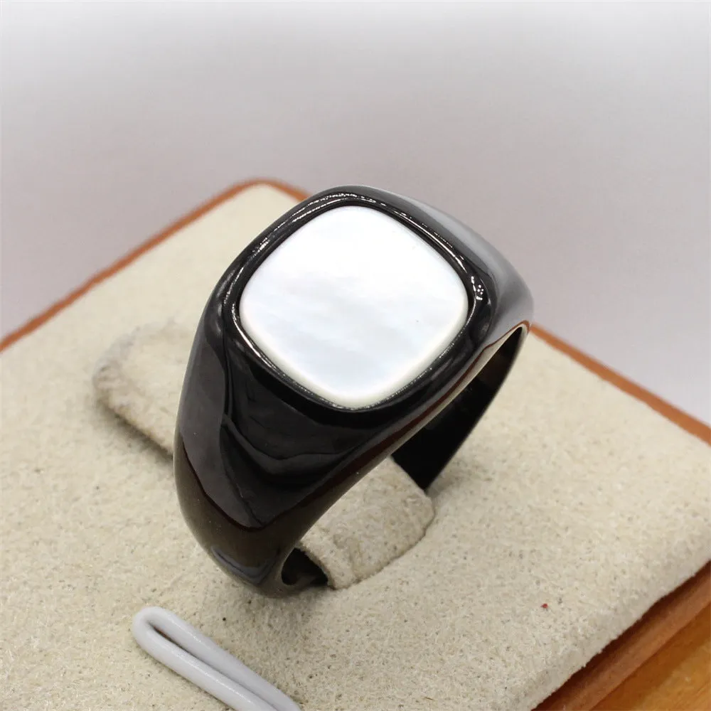 Stylish Small Black Square Stone Titanium Steel Rings for Men and Women