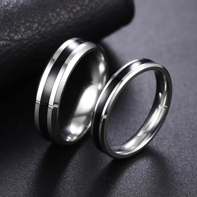 Stylish Stainless Steel Couple Rings Set - European and American Handcrafted Jewelry by Planderful Collection