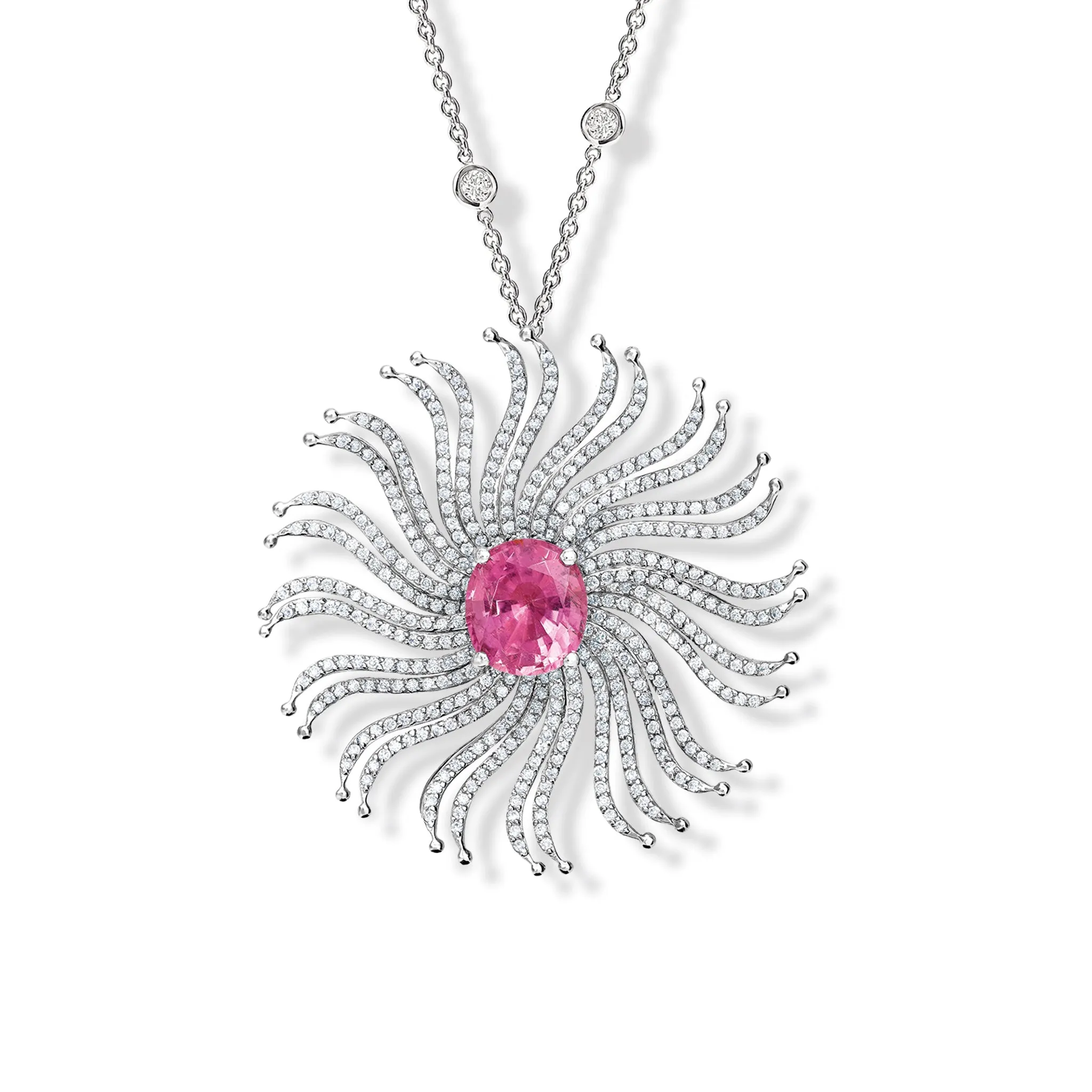 Taj Mahal Necklace Pendant 18ct White Gold - Pink Tourmaline & Diamond