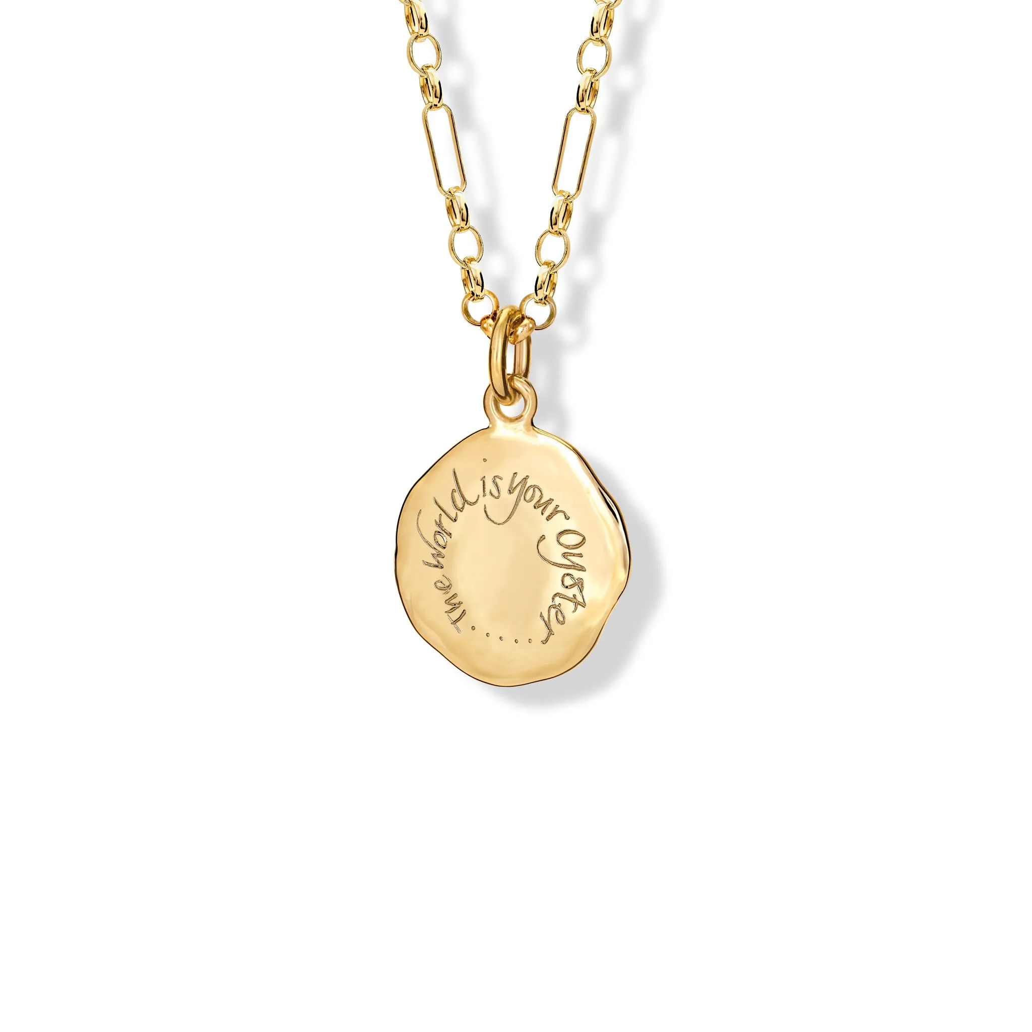 The World Is Your Oyster Quote Pendant Yellow Gold