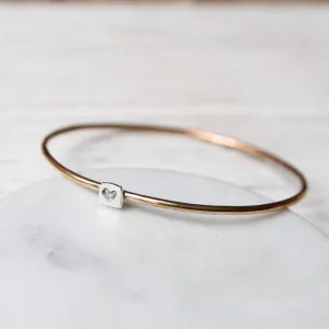 Tiny Heart on Sterling Brass Bangle Bracelet