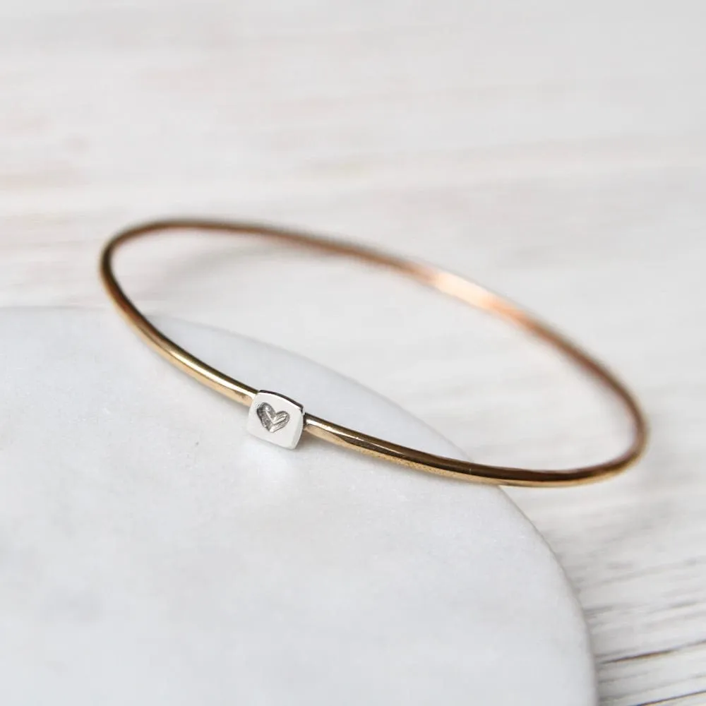 Tiny Heart on Sterling Brass Bangle Bracelet