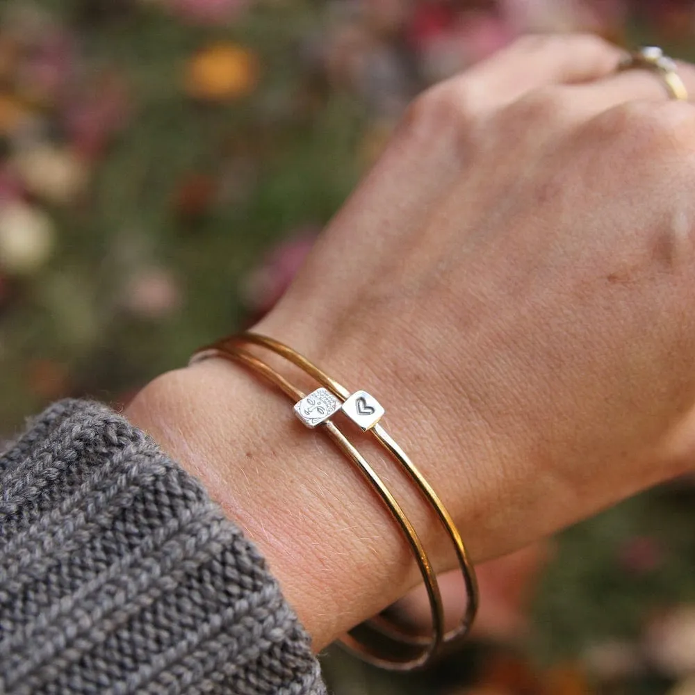 Tiny Heart on Sterling Brass Bangle Bracelet