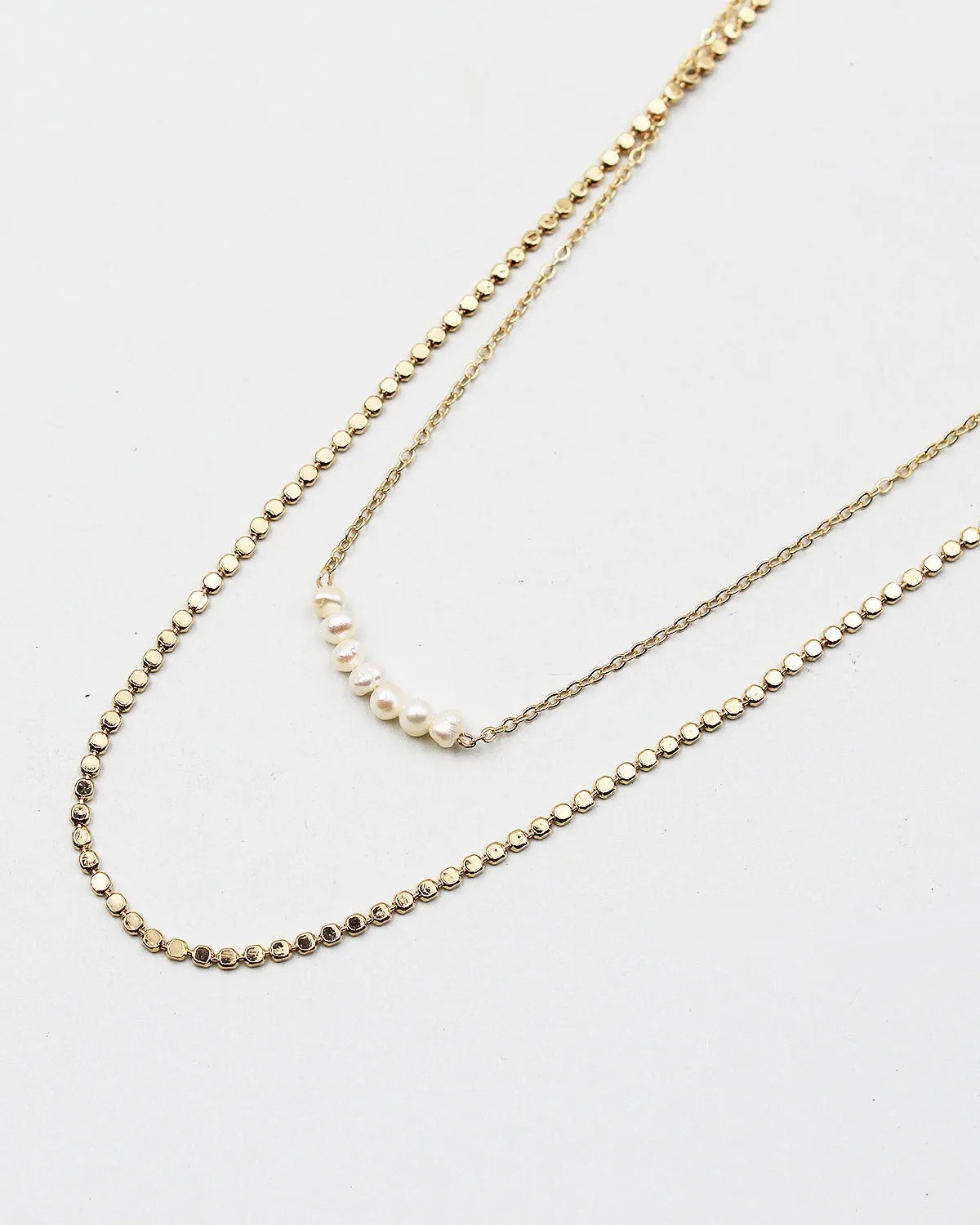 Tiny Pearl Bead Necklace with Delicate Chains