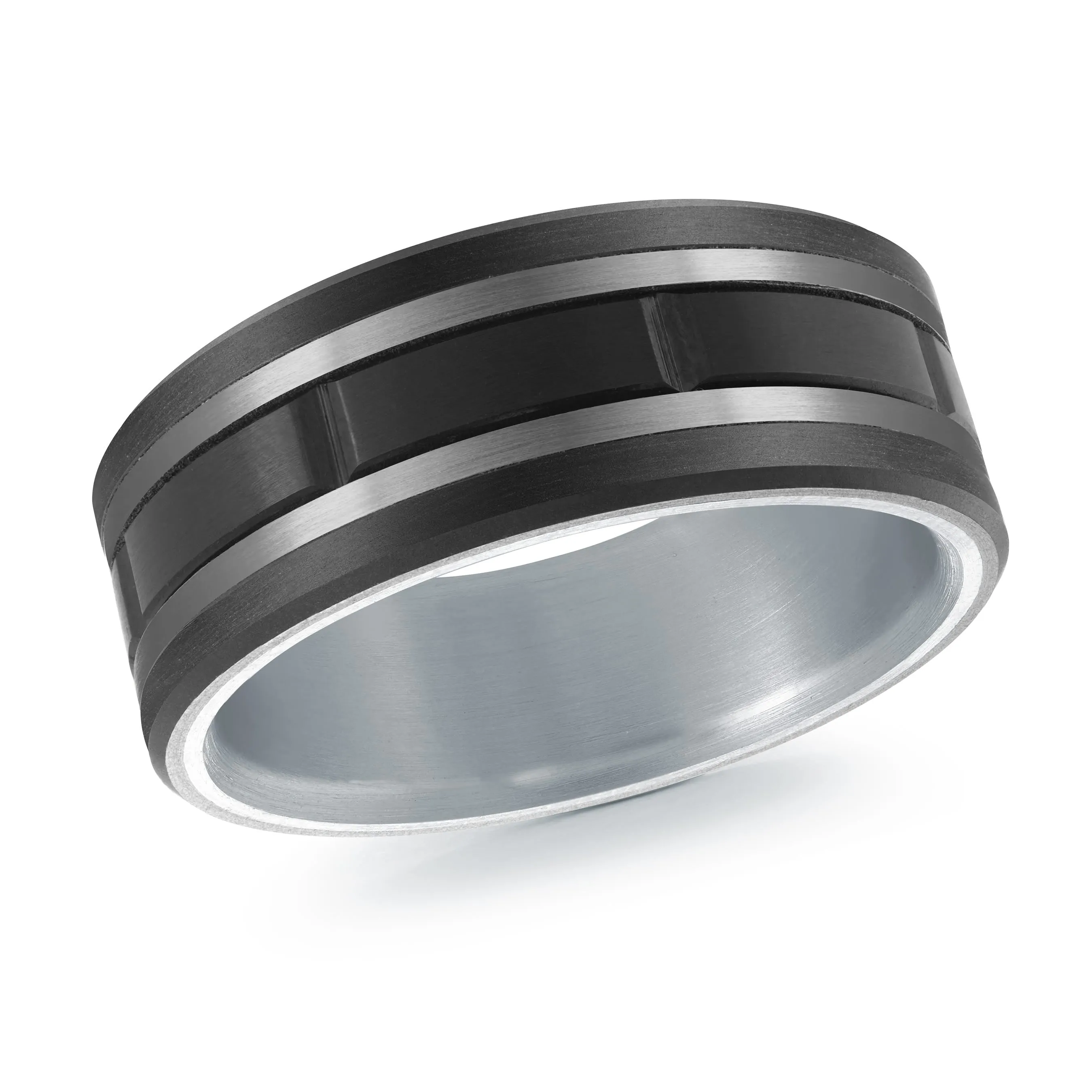 Titanium with Carbon Fiber and 14K White Gold Ring from the Titanium Collection by Malo - MRDTI-020-8BW