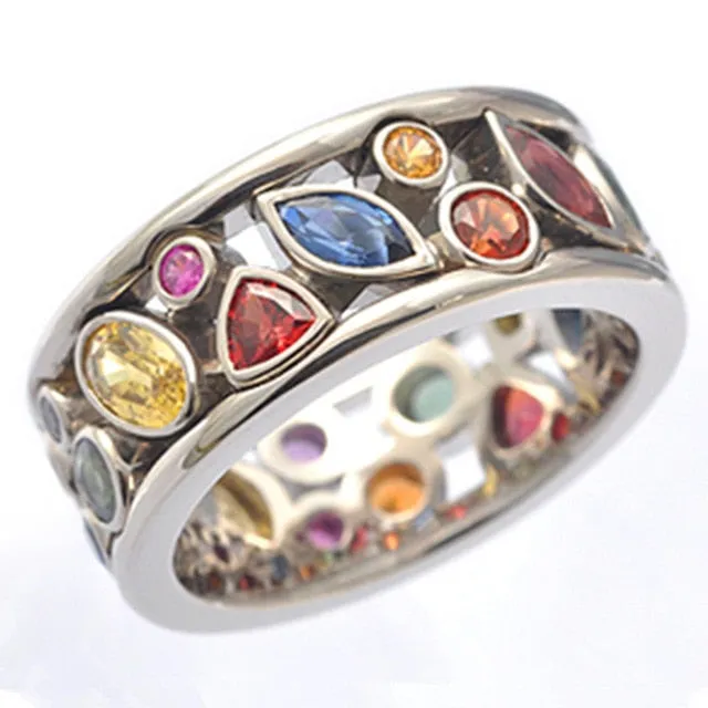 Trendy Jewelry Hollow Out Geometric Stone Rings for Women in Silver Color