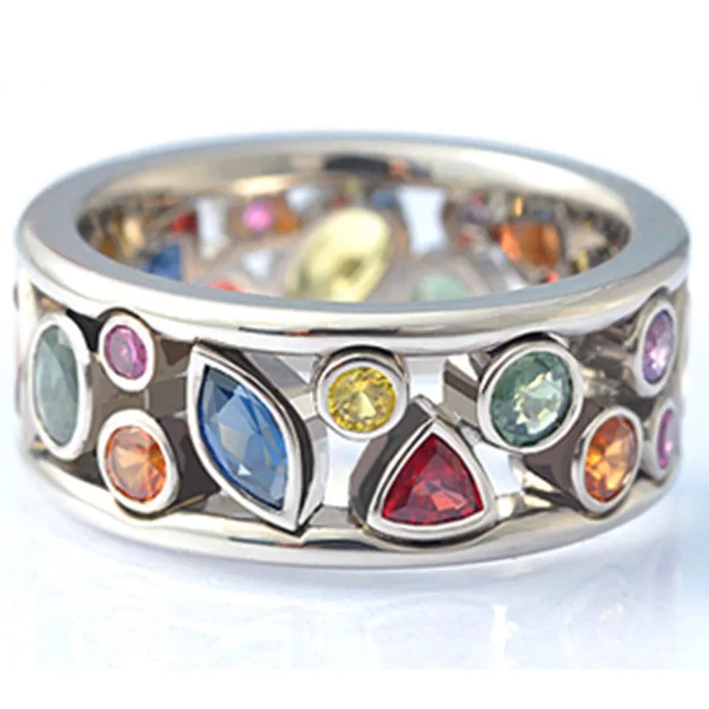 Trendy Jewelry Hollow Out Geometric Stone Rings for Women in Silver Color