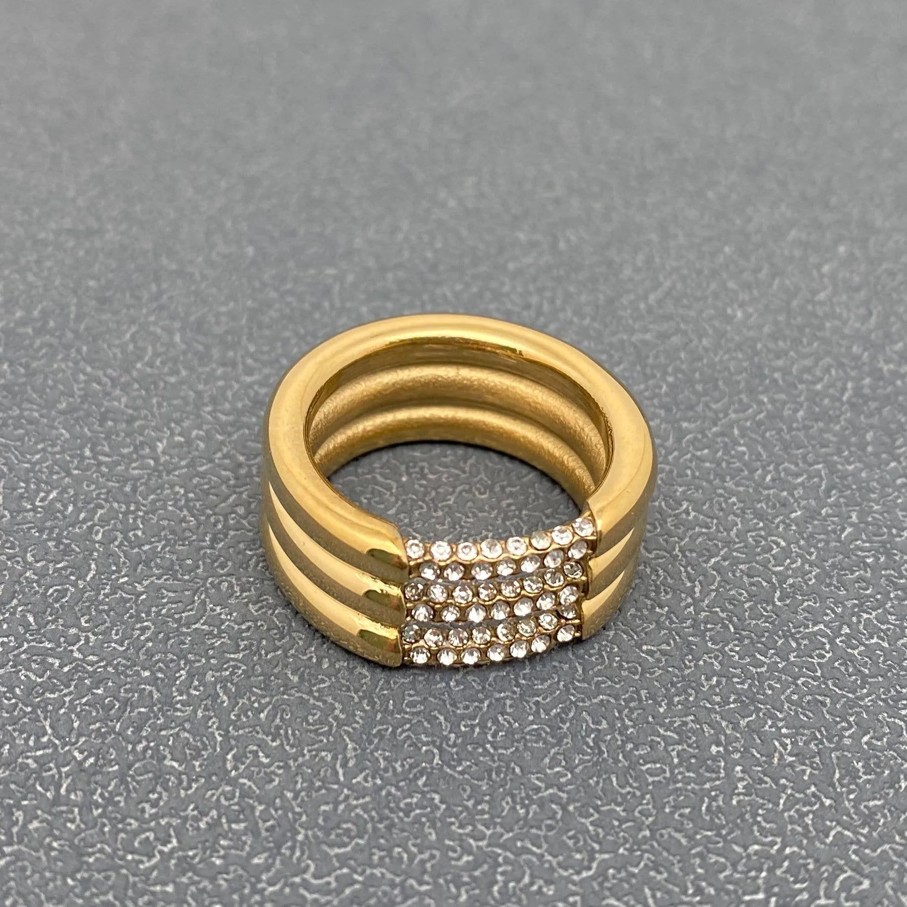 Triple Layer Cubic Zirconia 18K Gold Ring