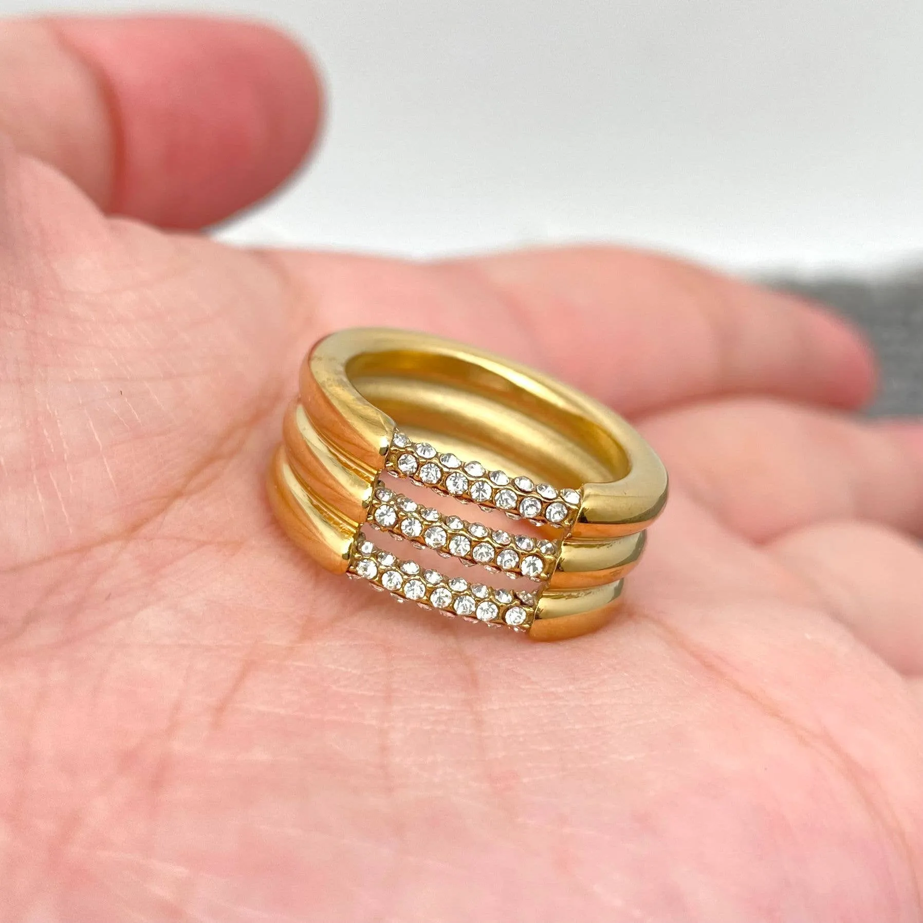 Triple Layer Cubic Zirconia 18K Gold Ring