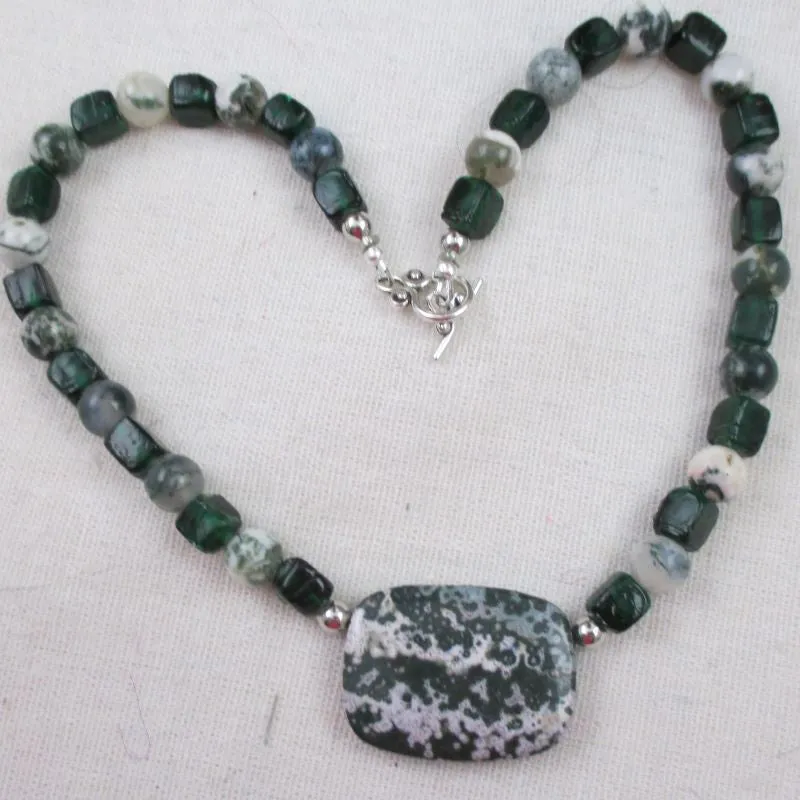 Unique Green Jasper  Bead Necklace