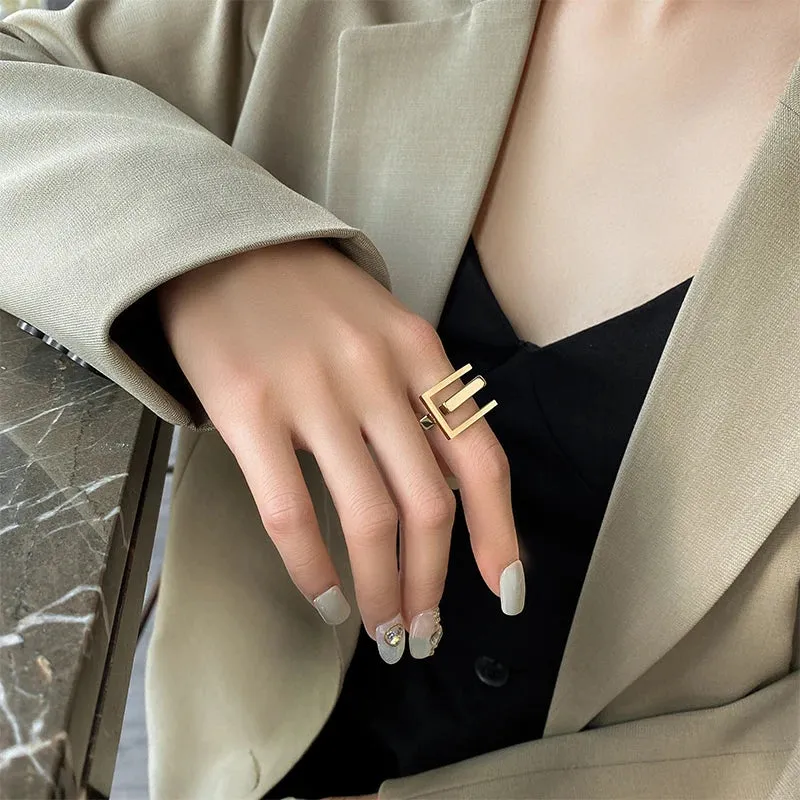 VAIGE Bold Geometric Titanium Steel Rings in Gold Color - Exaggerated Neo-Gothic Fashion Jewelry