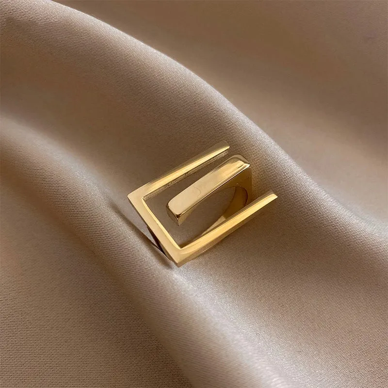 VAIGE Bold Geometric Titanium Steel Rings in Gold Color - Exaggerated Neo-Gothic Fashion Jewelry