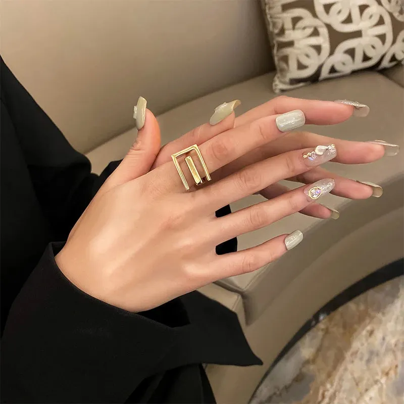 VAIGE Bold Geometric Titanium Steel Rings in Gold Color - Exaggerated Neo-Gothic Fashion Jewelry