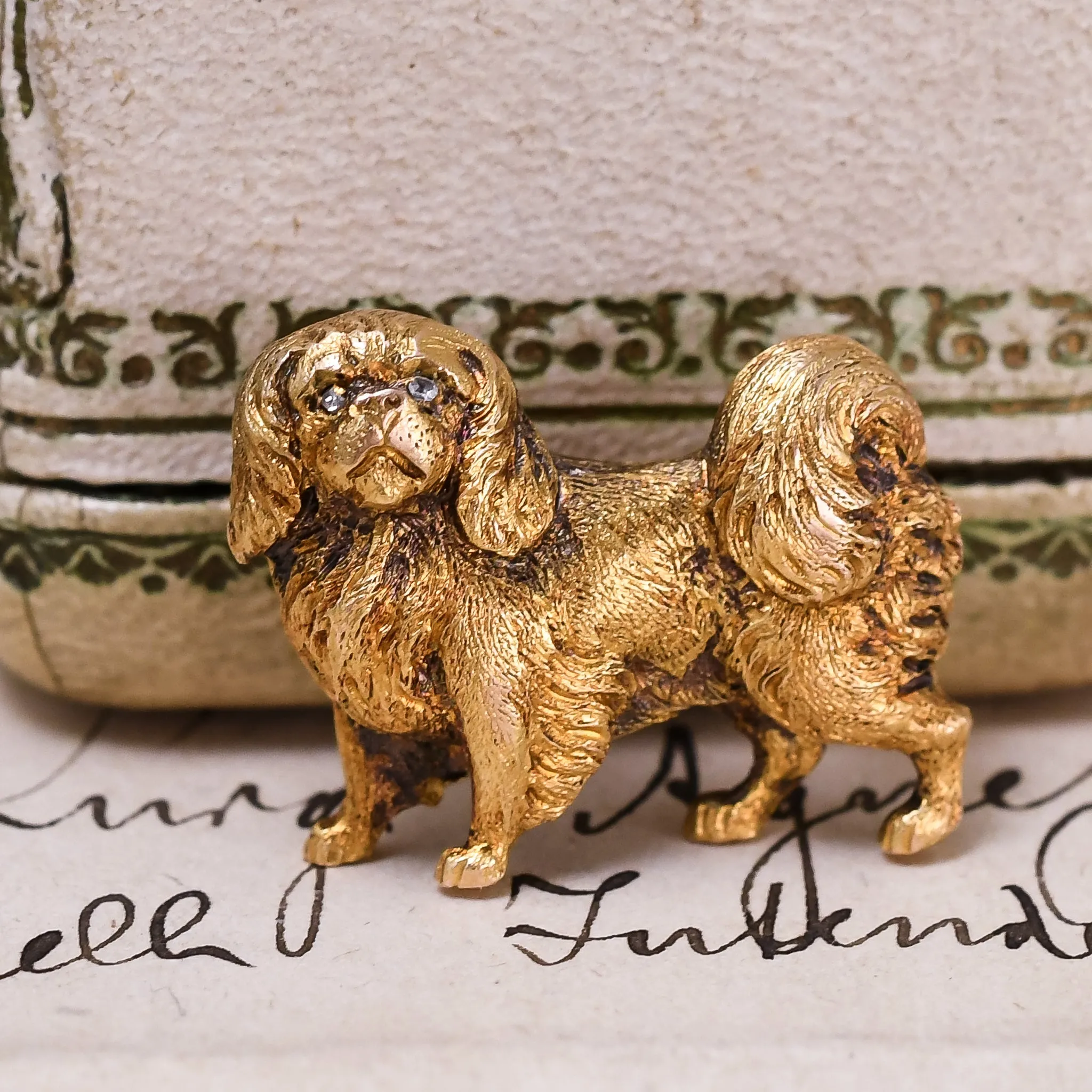 Victorian Gold King Charles Cavalier Spaniel Brooch