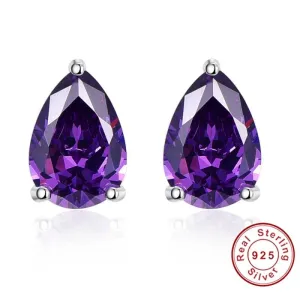 Vintage Purple Amethyst Stone Stud Earrings - 925 Sterling Silver