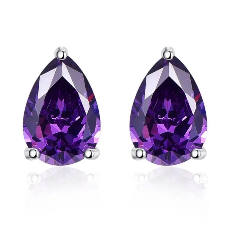 Vintage Purple Amethyst Stone Stud Earrings - 925 Sterling Silver