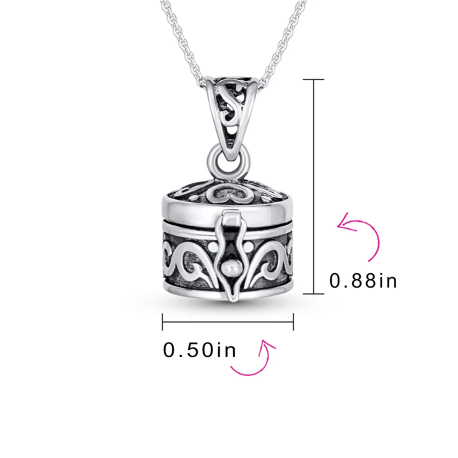 Vintage-Style Square Heart Locket Necklace Pendant Sterling Silver Keepsake Holder