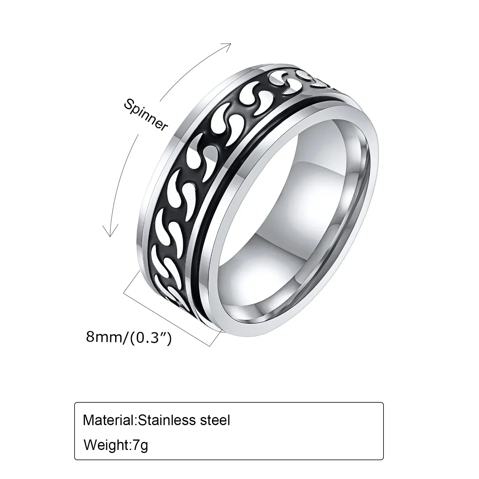 Vnox Spinner Chain Rings for Men Women, 8MM Stainless Steel Wedding Bands Finger Birthday Party Gifts for Dad Father Boyfriend