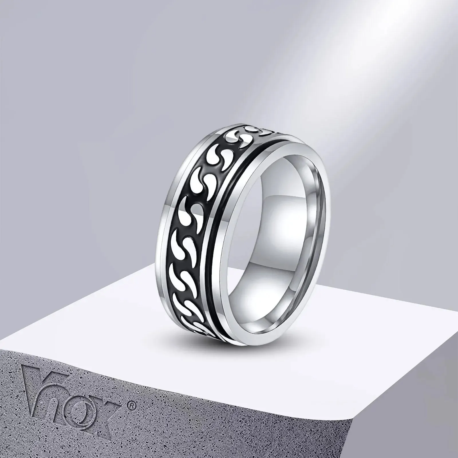 Vnox Spinner Chain Rings for Men Women, 8MM Stainless Steel Wedding Bands Finger Birthday Party Gifts for Dad Father Boyfriend