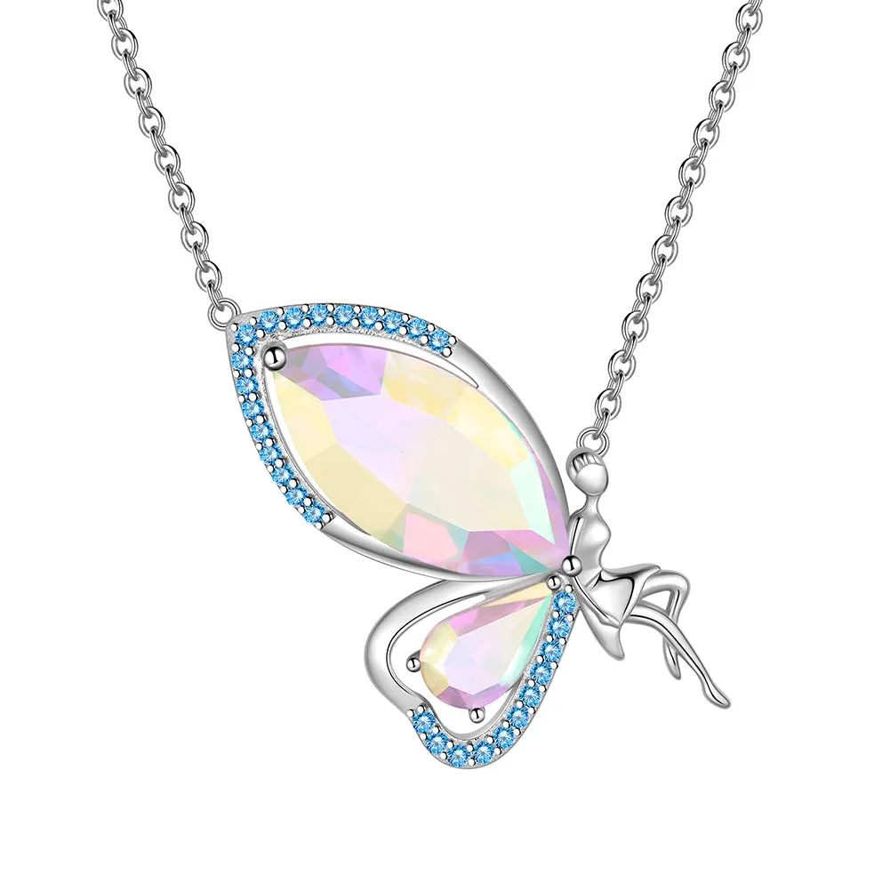 Women Fairy Butterfly Necklace Birthstone Pendant Jewelry Birthday Gifts 925 Sterling Silver