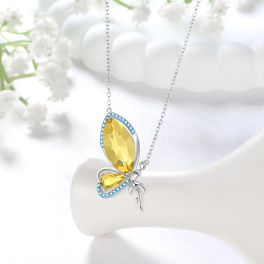 Women Fairy Butterfly Necklace Birthstone Pendant Jewelry Birthday Gifts 925 Sterling Silver