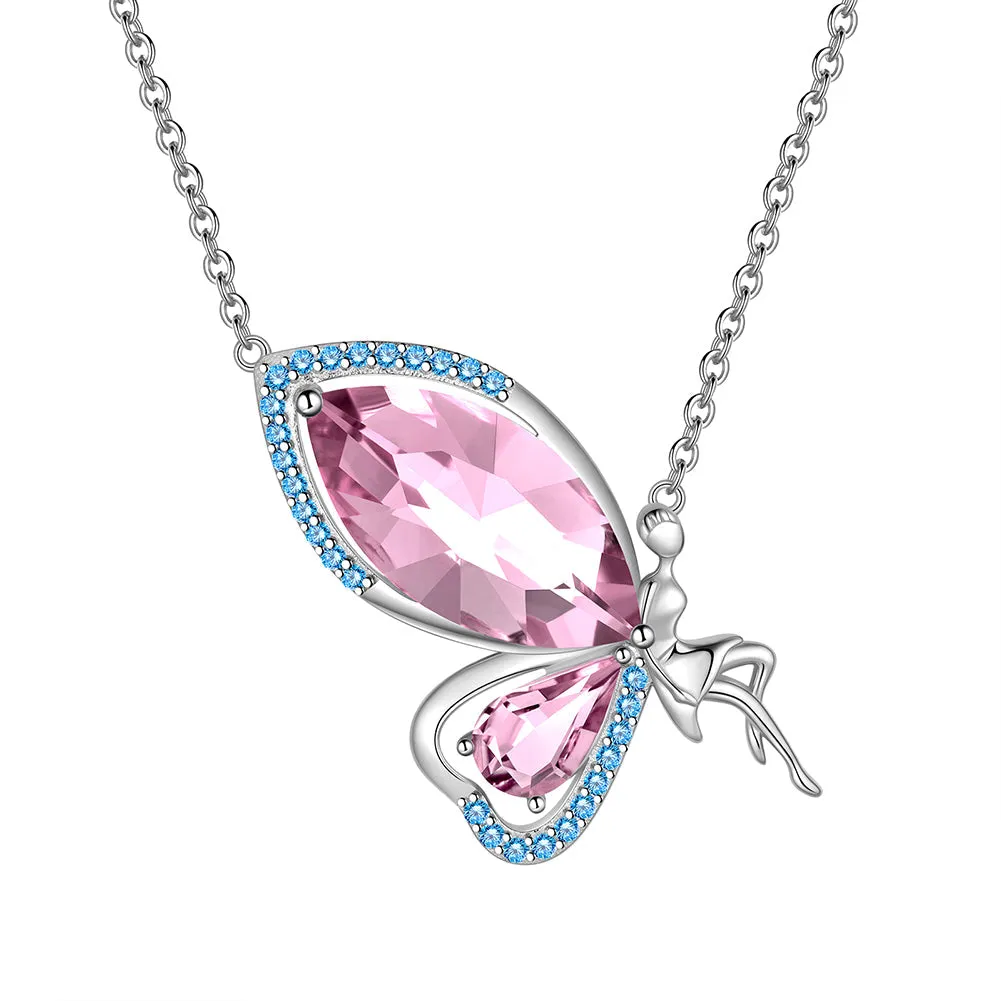 Women Fairy Butterfly Necklace Birthstone Pendant Jewelry Birthday Gifts 925 Sterling Silver