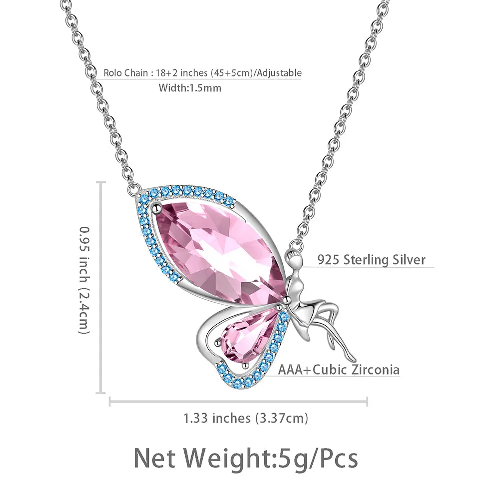 Women Fairy Butterfly Necklace Birthstone Pendant Jewelry Birthday Gifts 925 Sterling Silver