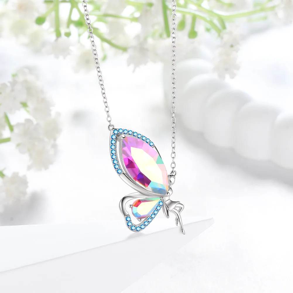 Women Fairy Butterfly Necklace Birthstone Pendant Jewelry Birthday Gifts 925 Sterling Silver