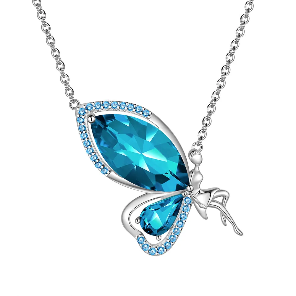 Women Fairy Butterfly Necklace Birthstone Pendant Jewelry Birthday Gifts 925 Sterling Silver