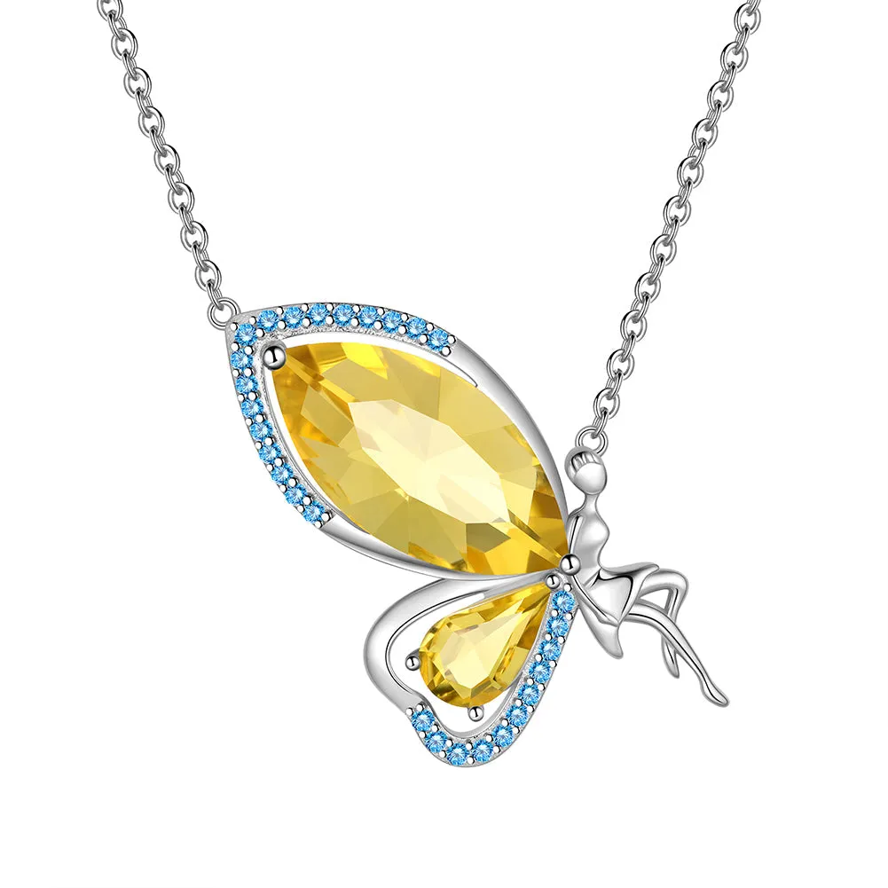 Women Fairy Butterfly Necklace Birthstone Pendant Jewelry Birthday Gifts 925 Sterling Silver