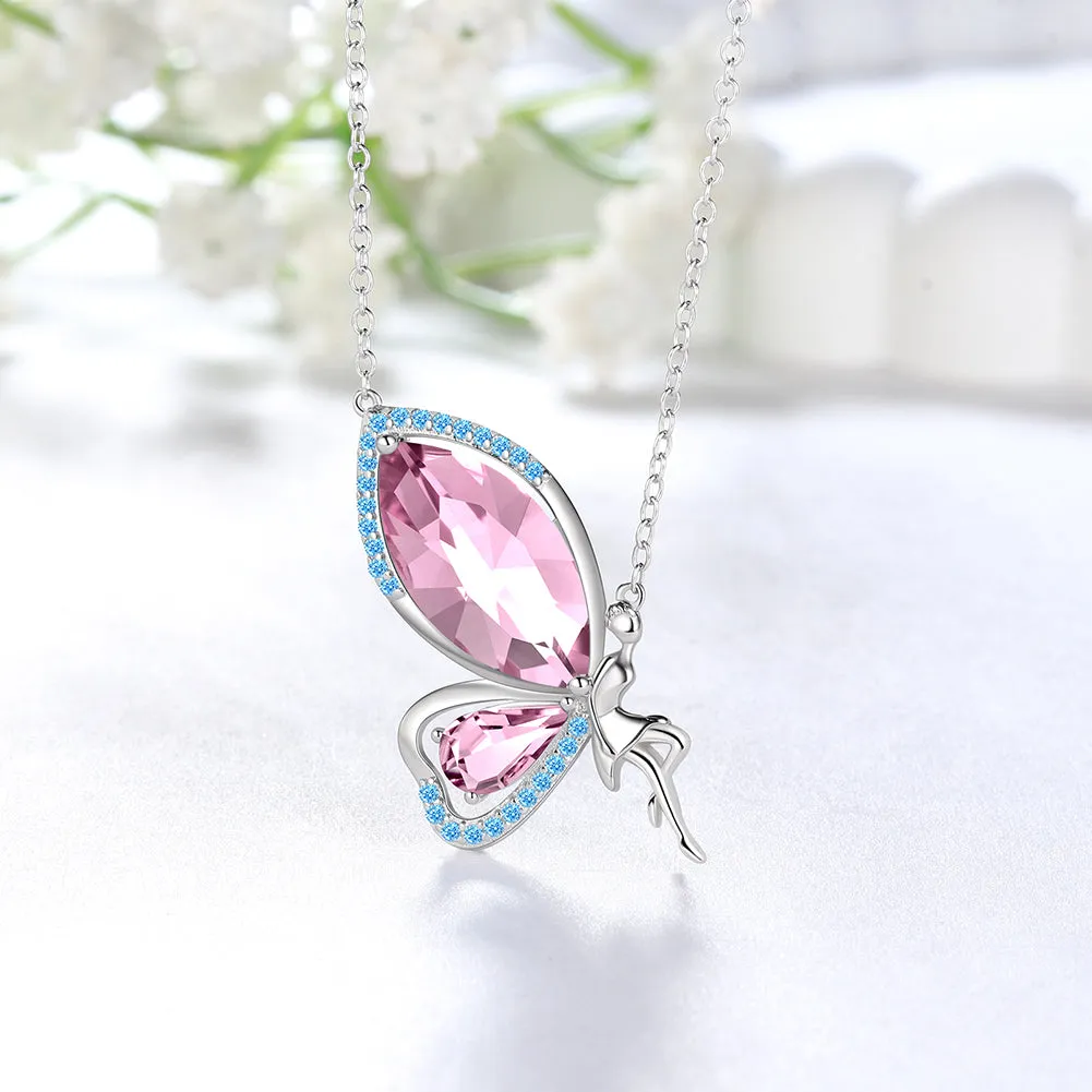 Women Fairy Butterfly Necklace Birthstone Pendant Jewelry Birthday Gifts 925 Sterling Silver