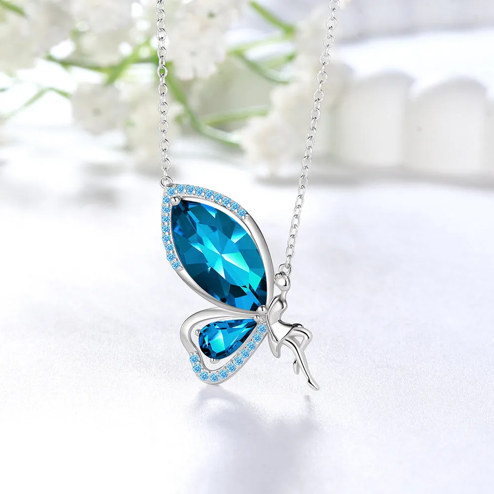 Women Fairy Butterfly Necklace Birthstone Pendant Jewelry Birthday Gifts 925 Sterling Silver